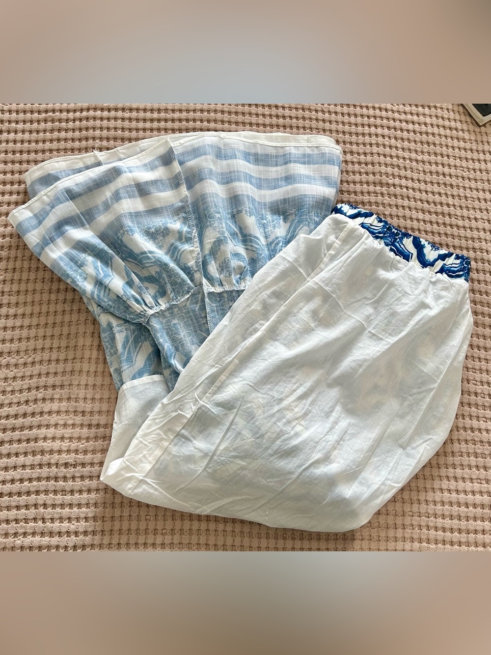 Boutique Blue White Majolica Tile 2-Piece Crop Top & Maxi Skirt Set Medium NWT - Picture 7 of 8